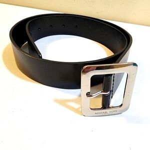 Michael Kors Women's Black Faux Leather Silver Bucklet Belt size S
